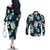 Dark Cyan Tropical Hawaii Couples Matching Off The Shoulder Long Sleeve Dress and Long Sleeve Button Shirt Seamless Monstera Plumeria Hawaiian Pattern - Polynesian Pride