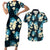 Dark Cyan Tropical Hawaii Couples Matching Short Sleeve Bodycon Dress and Hawaiian Shirt Seamless Monstera Plumeria Hawaiian Pattern - Polynesian Pride