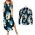 Dark Cyan Tropical Hawaii Couples Matching Summer Maxi Dress and Long Sleeve Button Shirt Seamless Monstera Plumeria Hawaiian Pattern - Polynesian Pride