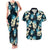 Dark Cyan Tropical Hawaii Couples Matching Tank Maxi Dress and Hawaiian Shirt Seamless Monstera Plumeria Hawaiian Pattern - Polynesian Pride