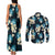 Dark Cyan Tropical Hawaii Couples Matching Tank Maxi Dress and Long Sleeve Button Shirt Seamless Monstera Plumeria Hawaiian Pattern - Polynesian Pride