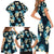 Dark Cyan Tropical Hawaii Family Matching Short Sleeve Bodycon Dress and Hawaiian Shirt Seamless Monstera Plumeria Hawaiian Pattern - Polynesian Pride