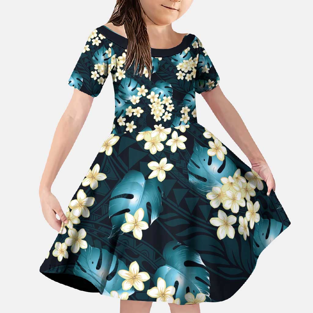 Dark Cyan Tropical Hawaii Family Matching Summer Maxi Dress and Hawaiian Shirt Seamless Monstera Plumeria Hawaiian Pattern - Polynesian Pride