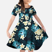 Dark Cyan Tropical Hawaii Family Matching Tank Maxi Dress and Hawaiian Shirt Seamless Monstera Plumeria Hawaiian Pattern - Polynesian Pride