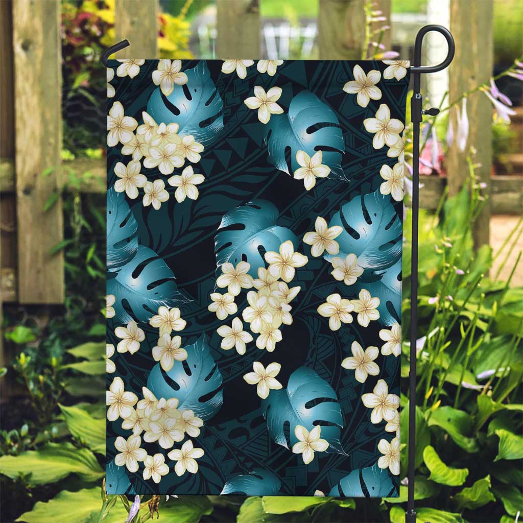 Dark Cyan Tropical Hawaii Garden Flag Seamless Monstera Plumeria Hawaiian Pattern - Polynesian Pride