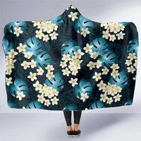 Dark Cyan Tropical Hawaii Hooded Blanket Seamless Monstera Plumeria Hawaiian Pattern - Polynesian Pride
