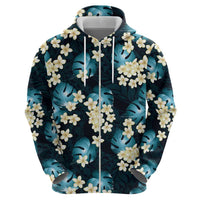 Dark Cyan Tropical Hawaii Hoodie Seamless Monstera Plumeria Hawaiian Pattern - Polynesian Pride