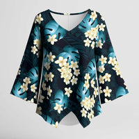 Dark Cyan Tropical Hawaii Kimono Sleeve Blouse Seamless Monstera Plumeria Hawaiian Pattern LT14 Female Dark Cyan - Polynesian Pride