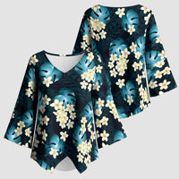 Dark Cyan Tropical Hawaii Kimono Sleeve Blouse Seamless Monstera Plumeria Hawaiian Pattern LT14 - Polynesian Pride