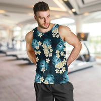 Dark Cyan Tropical Hawaii Men Tank Top Seamless Monstera Plumeria Hawaiian Pattern LT14 Dark Cyan - Polynesian Pride