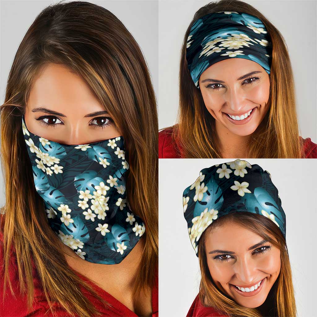 Dark Cyan Tropical Hawaii Neck Gaiter Seamless Monstera Plumeria Hawaiian Pattern - Polynesian Pride