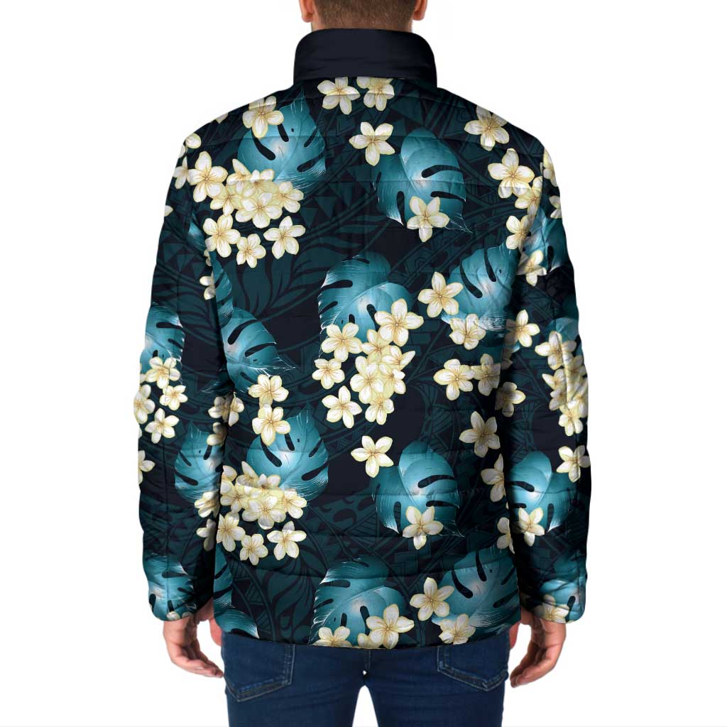 Dark Cyan Tropical Hawaii Padded Jacket Seamless Monstera Plumeria Hawaiian Pattern LT14 - Polynesian Pride