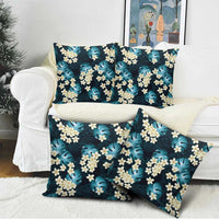 Dark Cyan Tropical Hawaii Pillow Cover Seamless Monstera Plumeria Hawaiian Pattern - Polynesian Pride