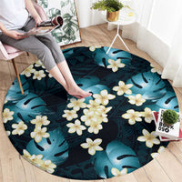 Dark Cyan Tropical Hawaii Round Carpet Seamless Monstera Plumeria Hawaiian Pattern - Polynesian Pride