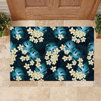 Dark Cyan Tropical Hawaii Rubber Doormat Seamless Monstera Plumeria Hawaiian Pattern LT14 Dark Cyan - Polynesian Pride