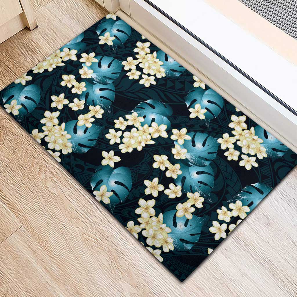 Dark Cyan Tropical Hawaii Rubber Doormat Seamless Monstera Plumeria Hawaiian Pattern LT14 - Polynesian Pride