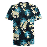 Dark Cyan Tropical Hawaii Rugby Jersey Seamless Monstera Plumeria Hawaiian Pattern LT14 - Polynesian Pride