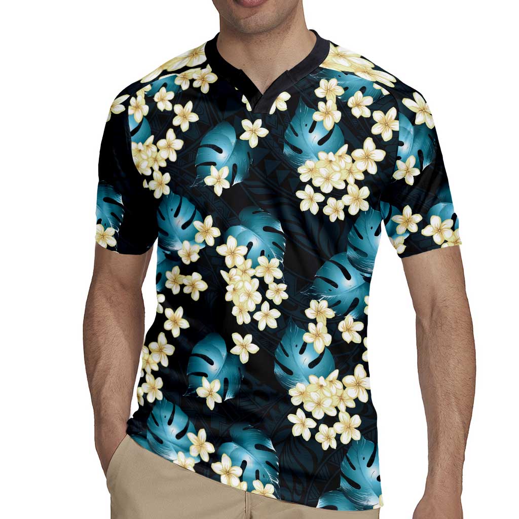 Dark Cyan Tropical Hawaii Rugby Jersey Seamless Monstera Plumeria Hawaiian Pattern LT14 - Polynesian Pride
