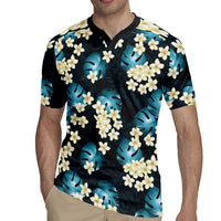 Dark Cyan Tropical Hawaii Rugby Jersey Seamless Monstera Plumeria Hawaiian Pattern LT14 - Polynesian Pride