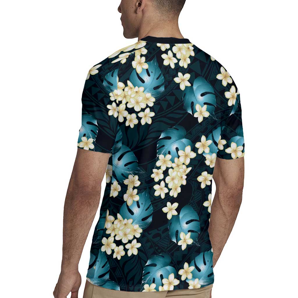 Dark Cyan Tropical Hawaii Rugby Jersey Seamless Monstera Plumeria Hawaiian Pattern LT14 - Polynesian Pride