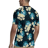 Dark Cyan Tropical Hawaii Rugby Jersey Seamless Monstera Plumeria Hawaiian Pattern LT14 - Polynesian Pride