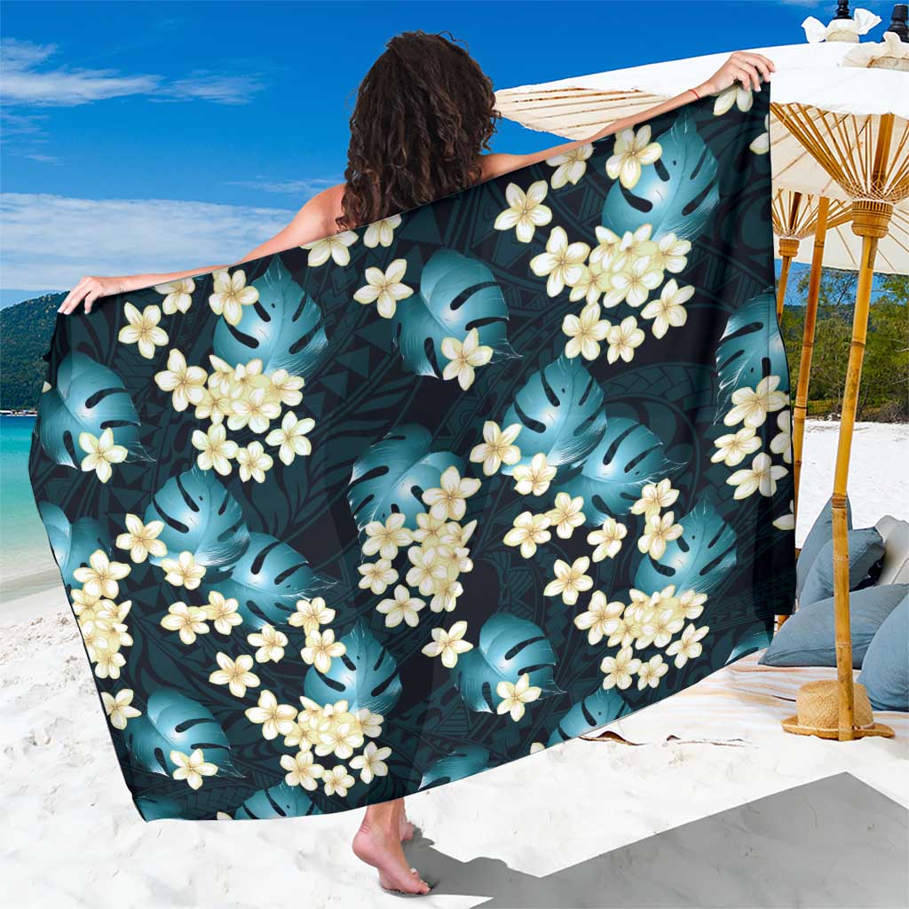 Dark Cyan Tropical Hawaii Sarong Seamless Monstera Plumeria Hawaiian Pattern - Polynesian Pride