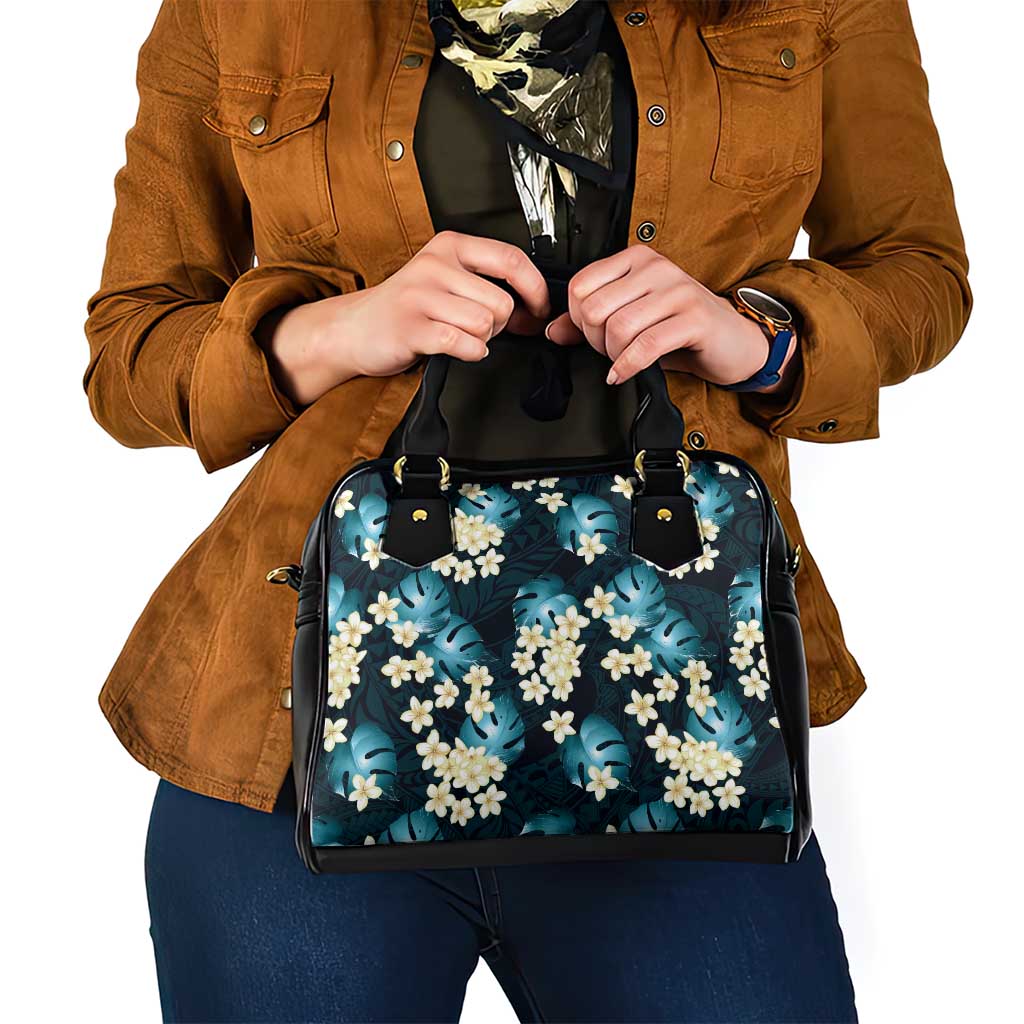Dark Cyan Tropical Hawaii Shoulder Handbag Seamless Monstera Plumeria Hawaiian Pattern - Polynesian Pride