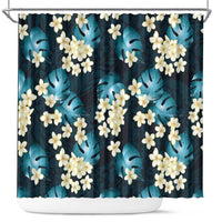Dark Cyan Tropical Hawaii Shower Curtain Seamless Monstera Plumeria Hawaiian Pattern - Polynesian Pride