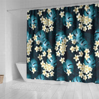 Dark Cyan Tropical Hawaii Shower Curtain Seamless Monstera Plumeria Hawaiian Pattern - Polynesian Pride
