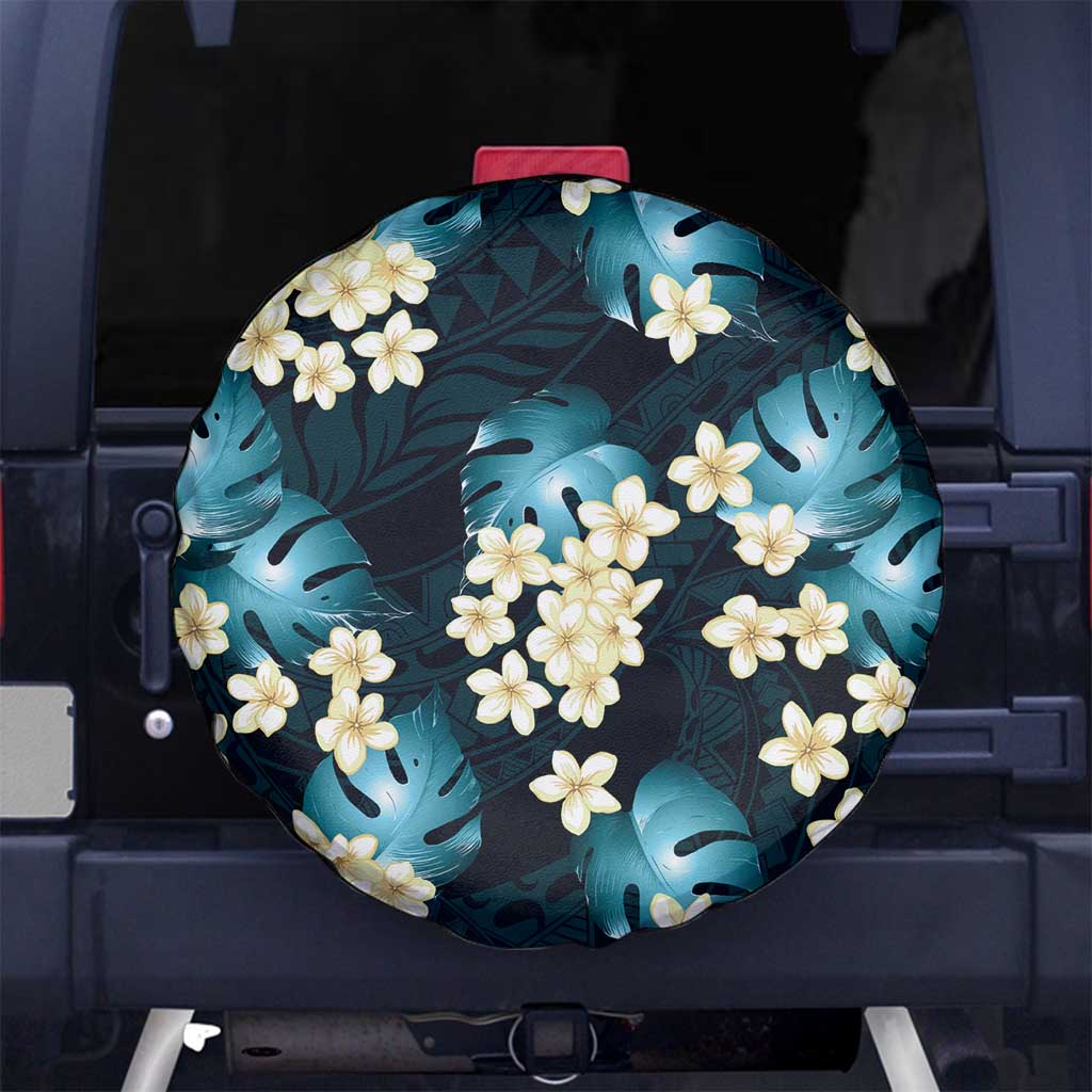 Dark Cyan Tropical Hawaii Spare Tire Cover Seamless Monstera Plumeria Hawaiian Pattern - Polynesian Pride