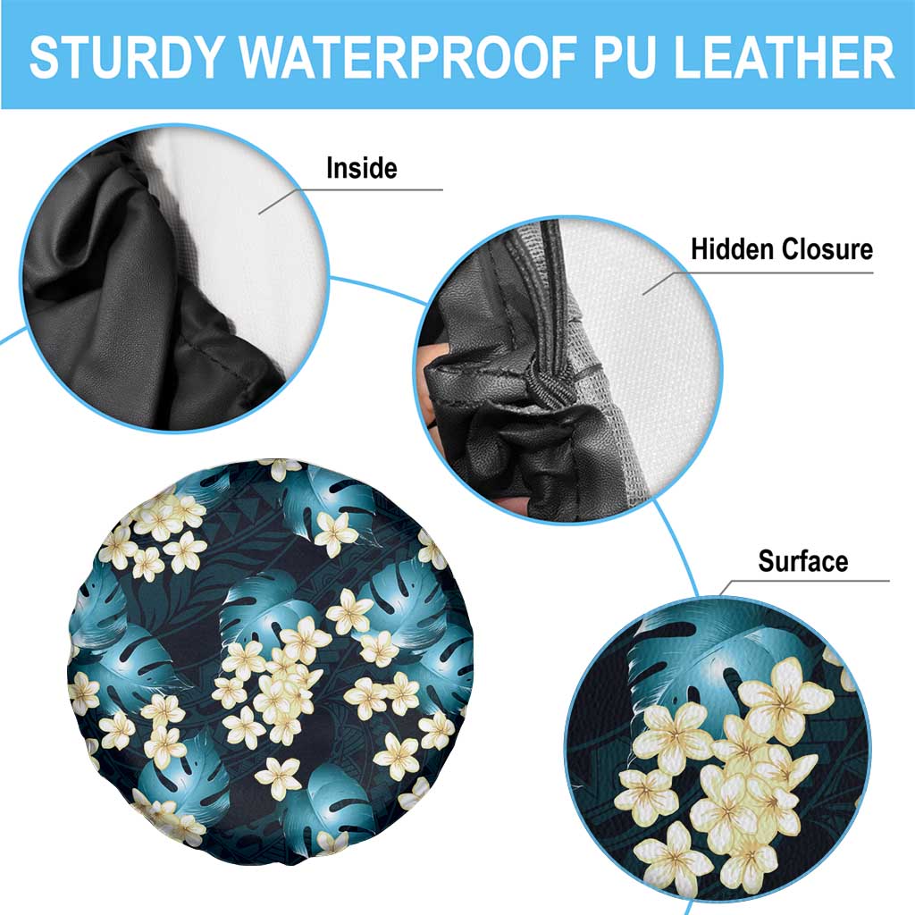 Dark Cyan Tropical Hawaii Spare Tire Cover Seamless Monstera Plumeria Hawaiian Pattern - Polynesian Pride