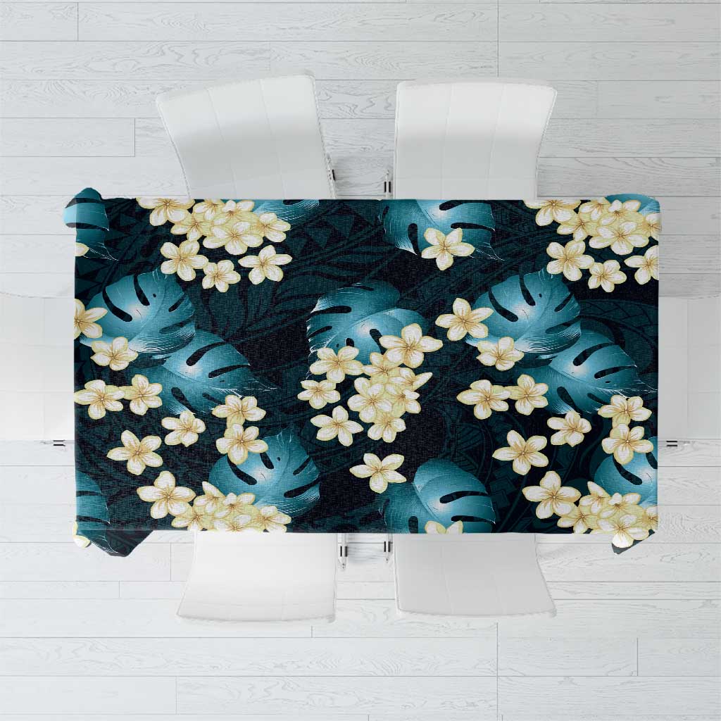 Dark Cyan Tropical Hawaii Tablecloth Seamless Monstera Plumeria Hawaiian Pattern - Polynesian Pride