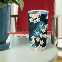 Dark Cyan Tropical Hawaii Tumbler Cup Seamless Monstera Plumeria Hawaiian Pattern - Polynesian Pride