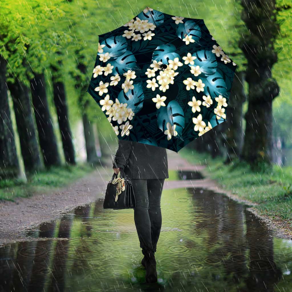 Dark Cyan Tropical Hawaii Umbrella Seamless Monstera Plumeria Hawaiian Pattern - Polynesian Pride