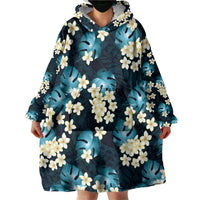 Dark Cyan Tropical Hawaii Wearable Blanket Hoodie Seamless Monstera Plumeria Hawaiian Pattern LT14 - Polynesian Pride