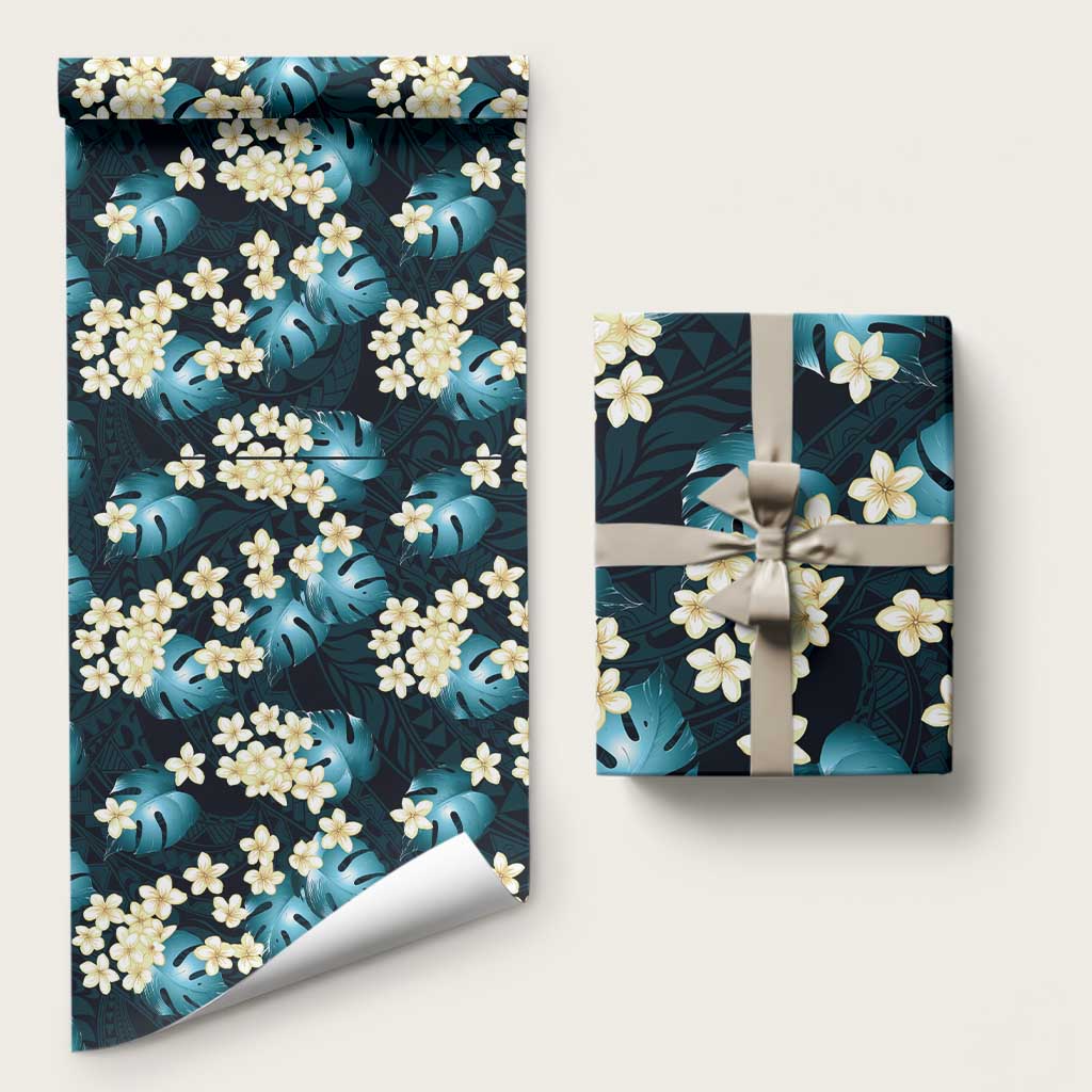 Dark Cyan Tropical Hawaii Wrapping Paper Seamless Monstera Plumeria Hawaiian Pattern LT14 58" × 23" Dark Cyan - Polynesian Pride