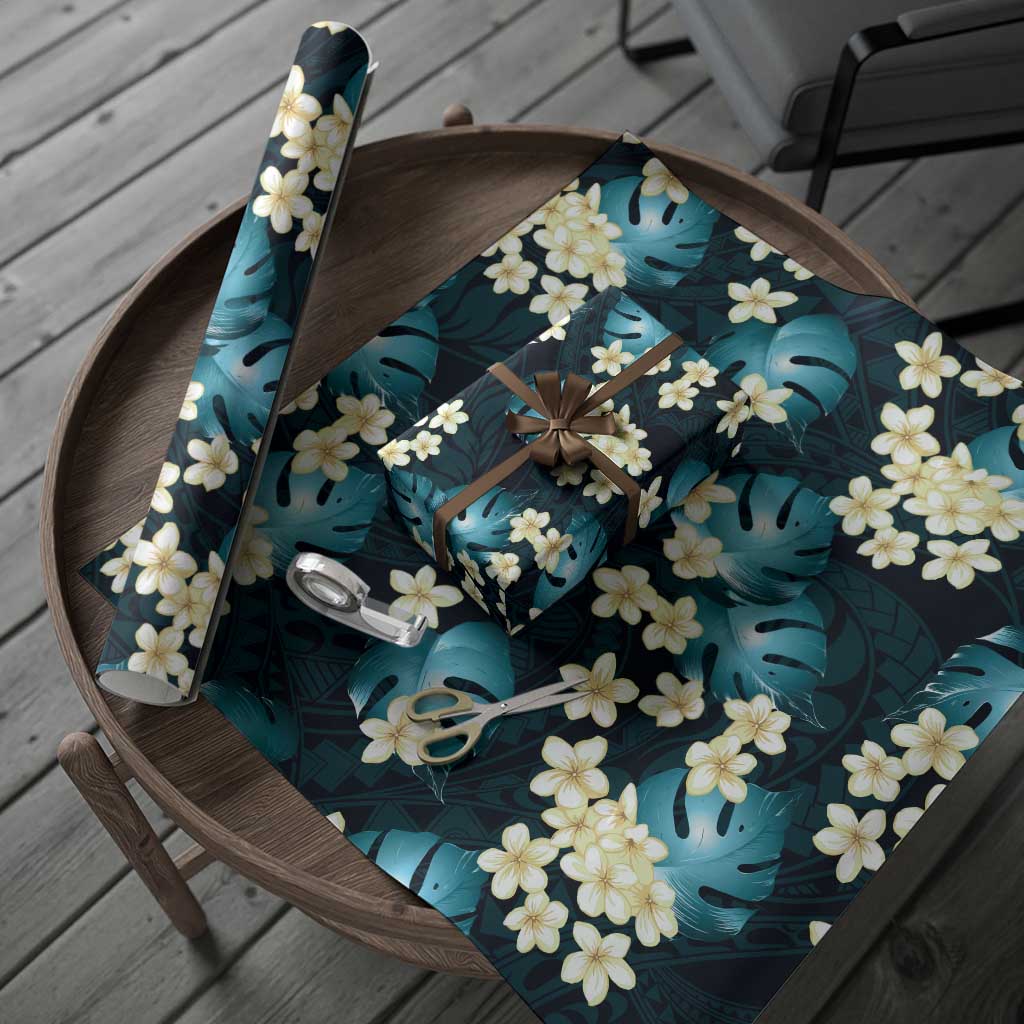 Dark Cyan Tropical Hawaii Wrapping Paper Seamless Monstera Plumeria Hawaiian Pattern LT14 - Polynesian Pride