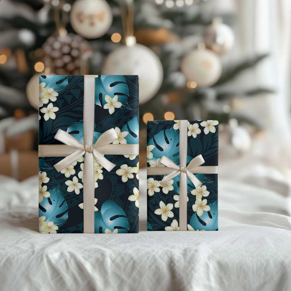 Dark Cyan Tropical Hawaii Wrapping Paper Seamless Monstera Plumeria Hawaiian Pattern LT14 - Polynesian Pride