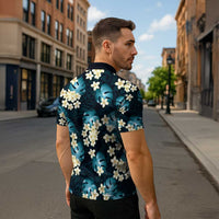 Dark Cyan Tropical Hawaii Zipper Polo Shirt Seamless Monstera Plumeria Hawaiian Pattern LT14 - Polynesian Pride