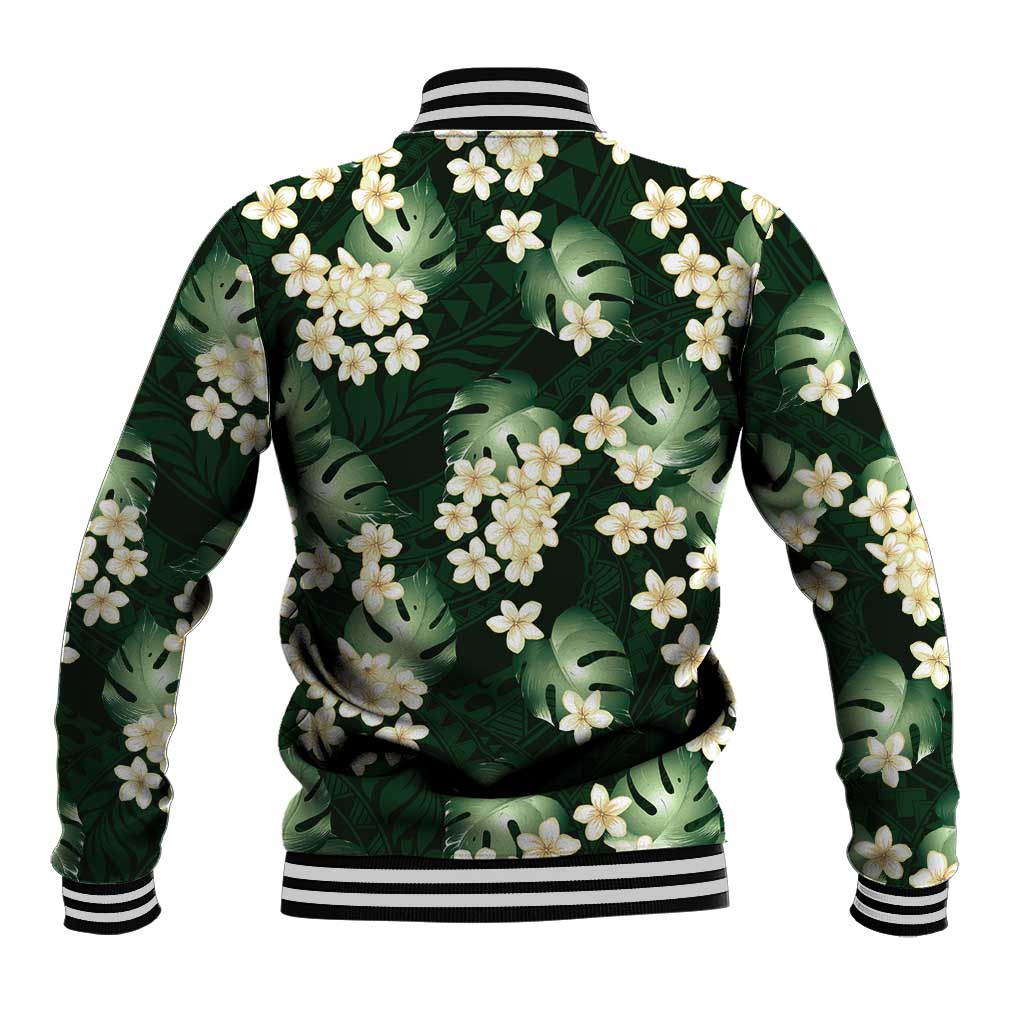 Green Tropical Hawaii Baseball Jacket Seamless Monstera Plumeria Hawaiian Pattern LT14 - Polynesian Pride