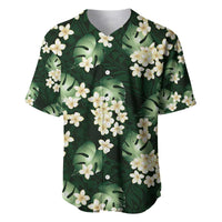 Green Tropical Hawaii Baseball Jersey Seamless Monstera Plumeria Hawaiian Pattern - Polynesian Pride
