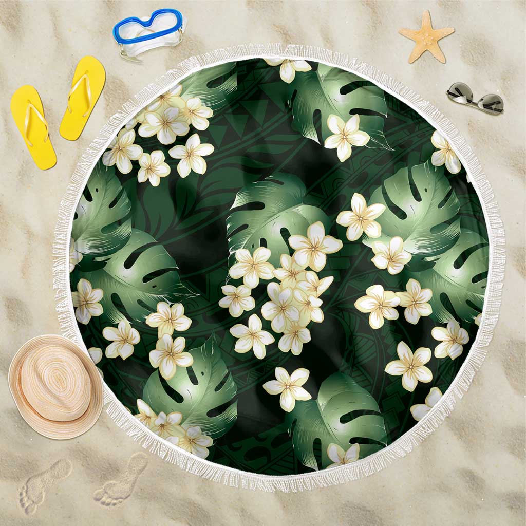 Green Tropical Hawaii Beach Blanket Seamless Monstera Plumeria Hawaiian Pattern LT14 One Size 150cm Green - Polynesian Pride