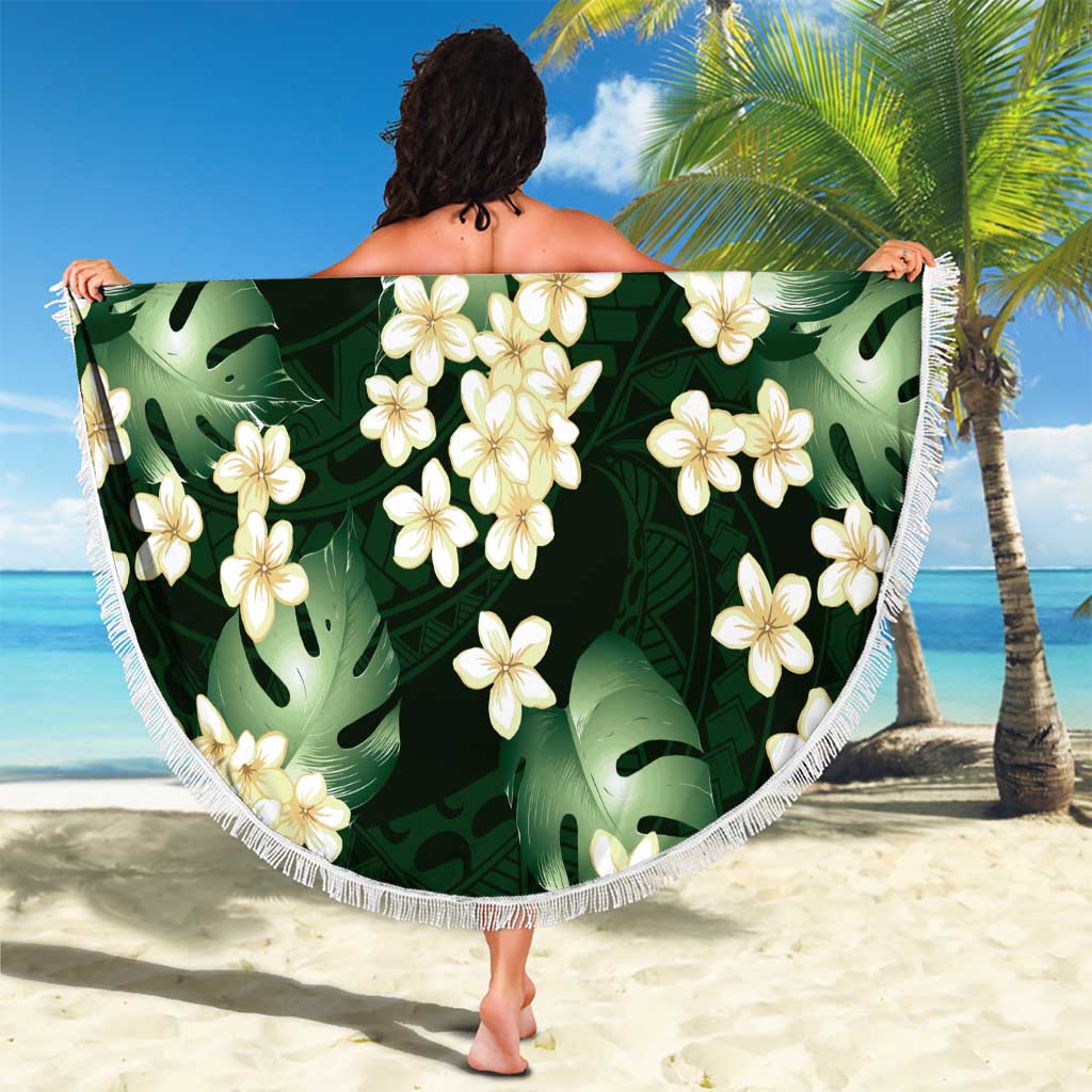 Green Tropical Hawaii Beach Blanket Seamless Monstera Plumeria Hawaiian Pattern LT14 - Polynesian Pride