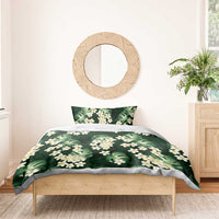 Green Tropical Hawaii Bedding Set Seamless Monstera Plumeria Hawaiian Pattern - Polynesian Pride