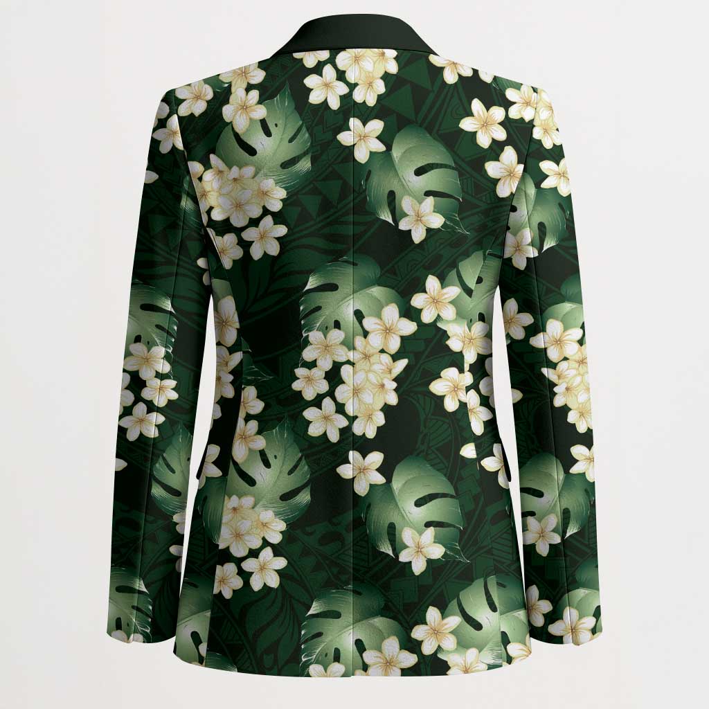 Green Tropical Hawaii Blazer Seamless Monstera Plumeria Hawaiian Pattern LT14 - Polynesian Pride