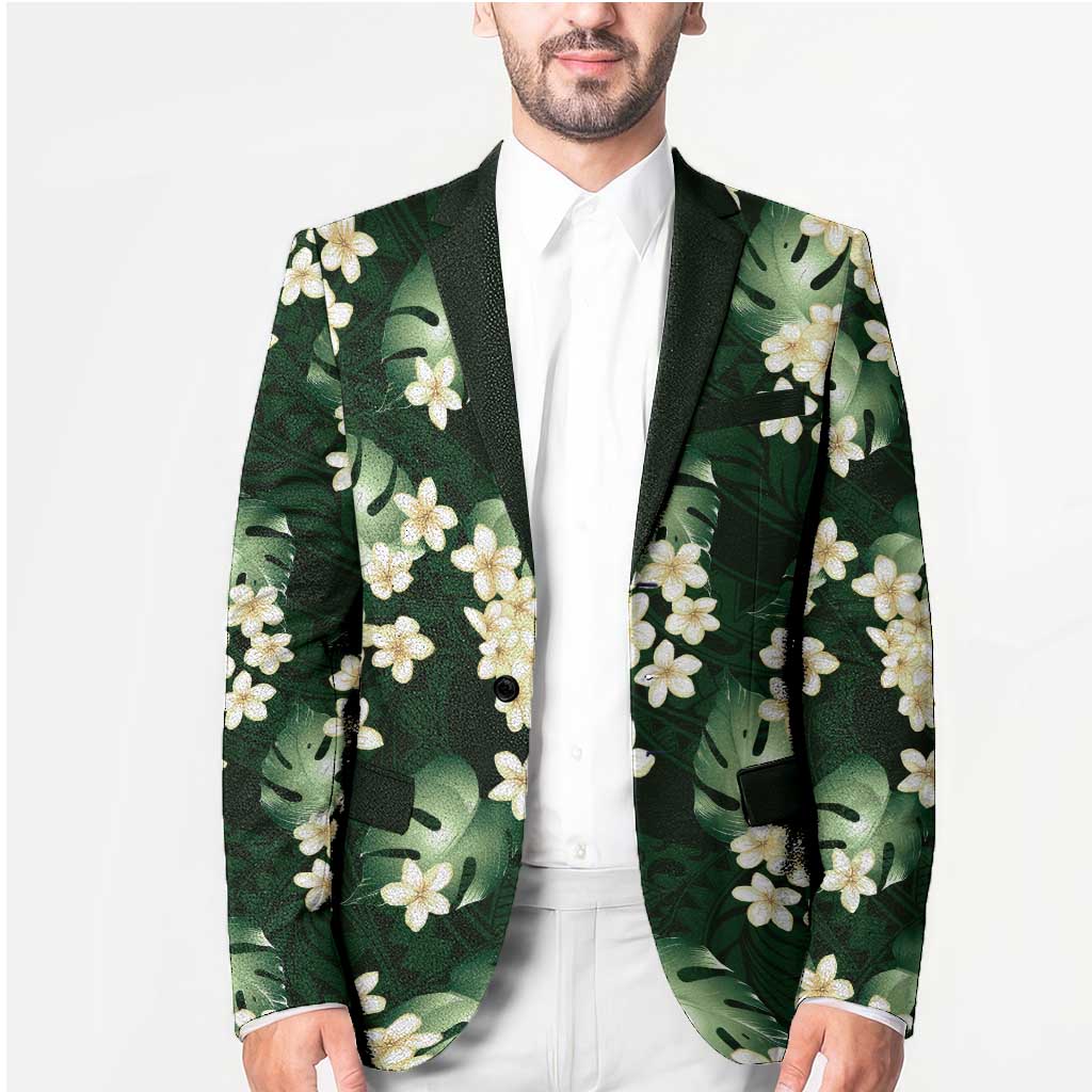 Green Tropical Hawaii Blazer Seamless Monstera Plumeria Hawaiian Pattern LT14 - Polynesian Pride