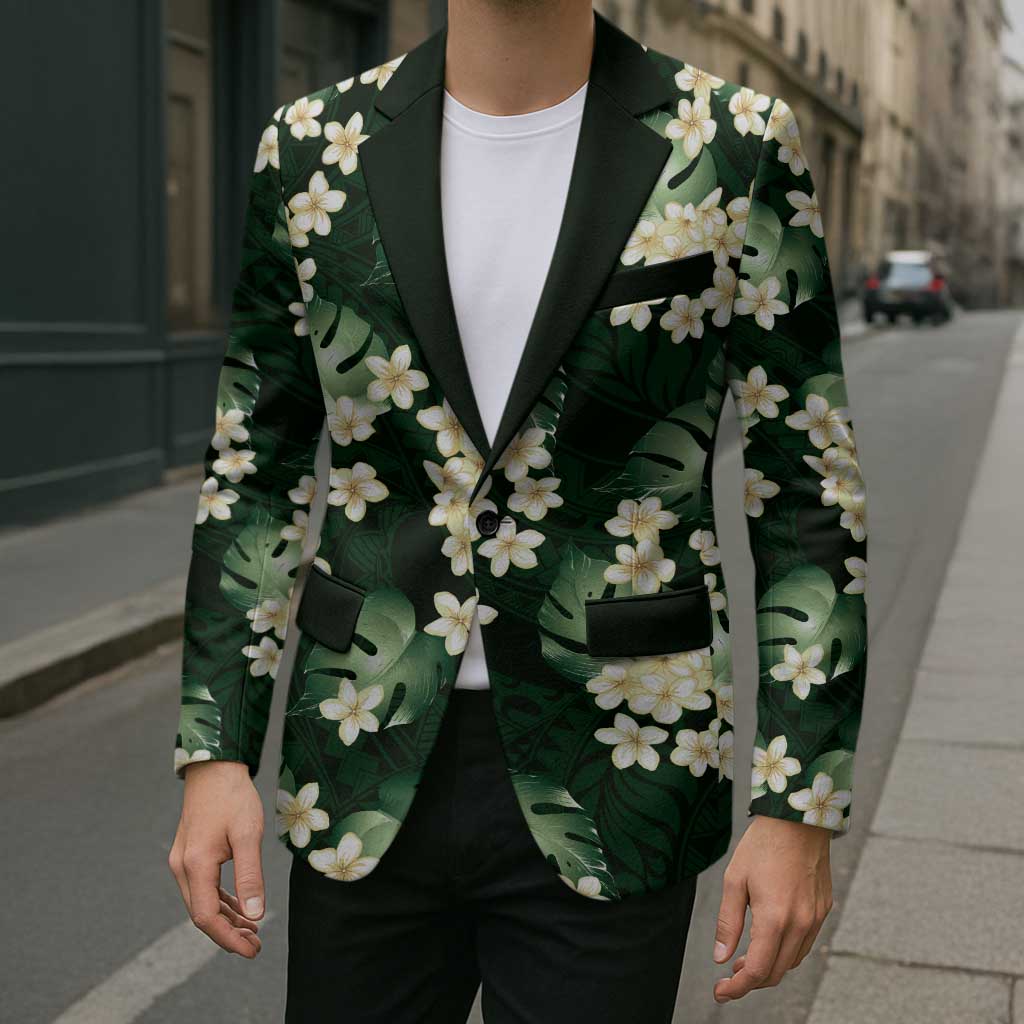 Green Tropical Hawaii Blazer Seamless Monstera Plumeria Hawaiian Pattern LT14 - Polynesian Pride