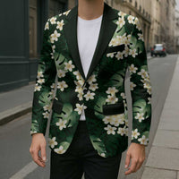 Green Tropical Hawaii Blazer Seamless Monstera Plumeria Hawaiian Pattern LT14 - Polynesian Pride