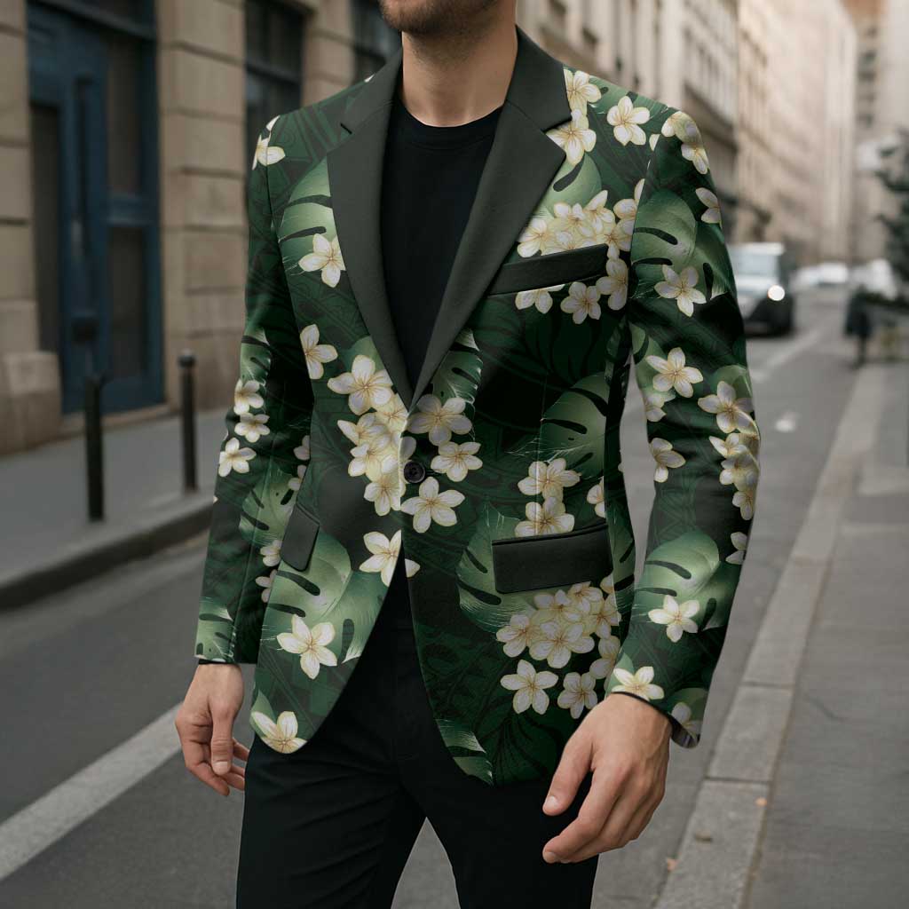 Green Tropical Hawaii Blazer Seamless Monstera Plumeria Hawaiian Pattern LT14 - Polynesian Pride
