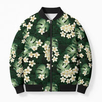 Green Tropical Hawaii Bomber Puffer Jacket Seamless Monstera Plumeria Hawaiian Pattern LT14 Unisex Green - Polynesian Pride